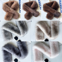 Faux Fox Fur Scarf Winter Thick Double-Sided Plush Neck Warmer