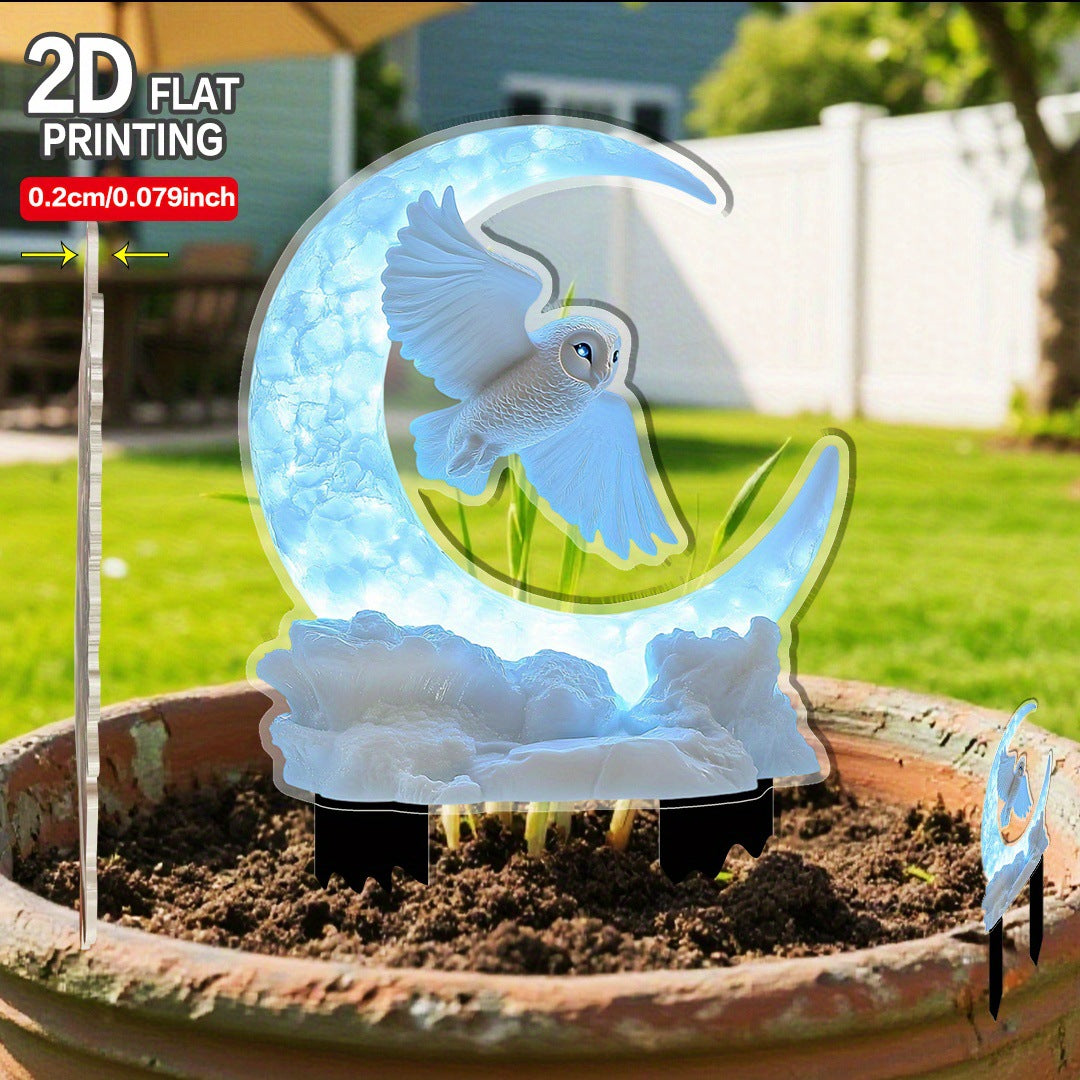 Acrylic Crescent Owl Garden Stake for Outdoor Yard Decor