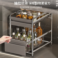 Under Sink Pull-Out Organizer, Double-Layer Sliding Cabinet Storage Rack for Kitchen and Bathroom