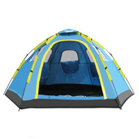 Automatic Pop-Up 6-8 Person Camouflage/Blue Hexagonal Tent for Outdoor Camping, Beach, Hiking