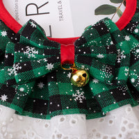 Christmas Pet Bandana Collar with Bow Tie and Bell for Cats and Dogs, Plaid Lace Design