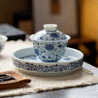 Miyan Antique Chinese Blue and White Porcelain Teapot Tray for Gaiwan and Teapots