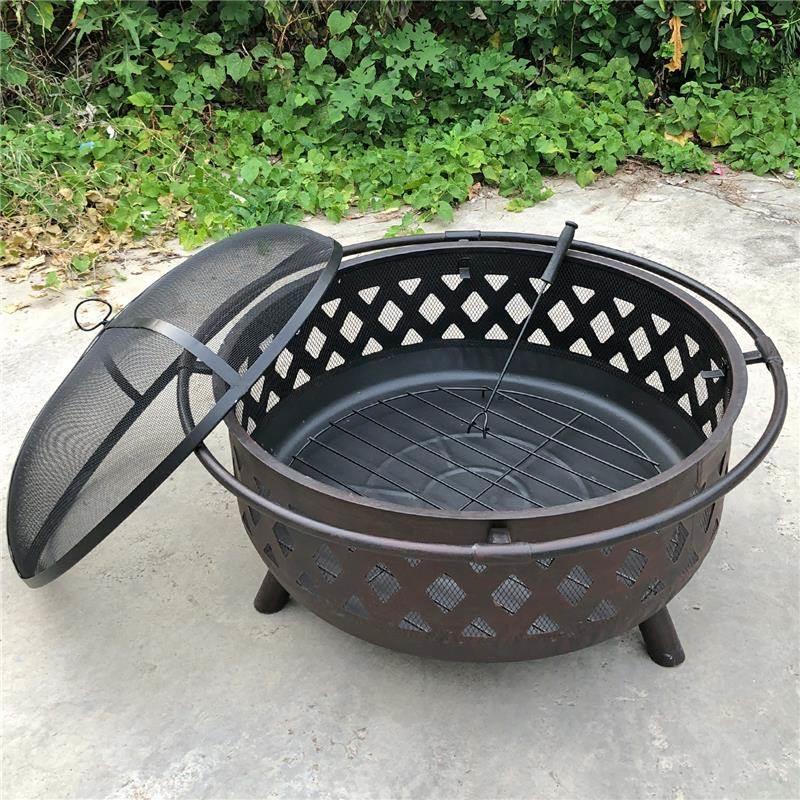 Outdoor Fire Pit with Grill Grate for Patio Heating and BBQ