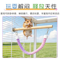 Reptile Wood Perch Swing with Cotton Rope Hammock for Terrarium Decor