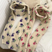 Korean Style Floral Jacquard Lambswool Scarf for Winter Warmth and Neck Protection