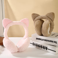 Cute Cat Ear Foldable Earmuffs for Kids, Plush Warm Winter Ear Covers