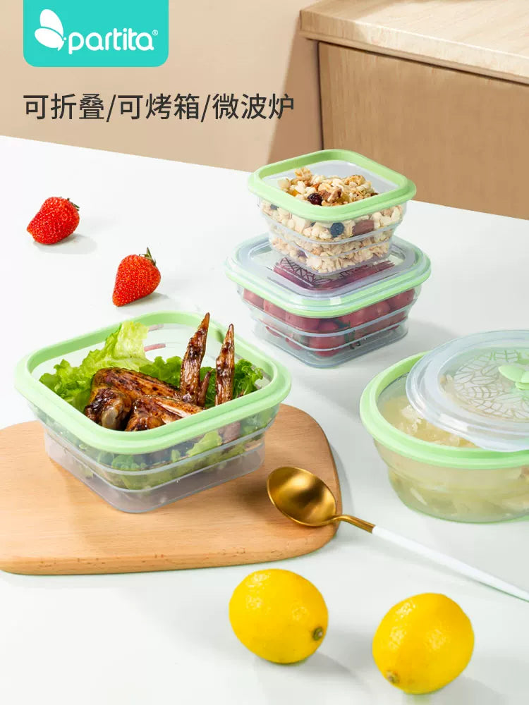 Partita Collapsible Silicone Lunch Box for Microwave, Portable Bento Bowl for Office and Travel