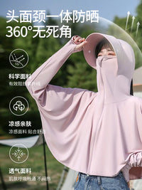 Women's Ice Silk Sun Protection Cape Jacket with Hood and Face Mask, UV Protection
