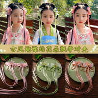 Girls' Hanfu Hair Clips with Ribbons, Chinese Style Princess Hair Accessories for Kids