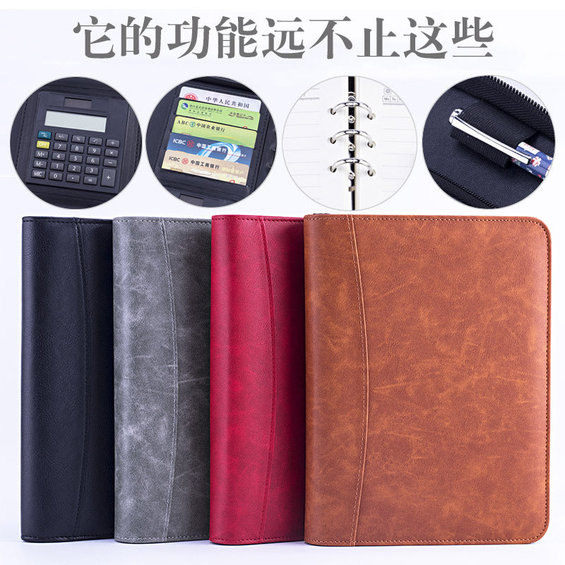 Multifunctional Loose-Leaf Notebook with Zipper, Card Holder, and Organizer