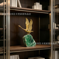 Modern Luxury Golden Brass Swan Figurine with Natural Fluorite Base for Living Room Decor