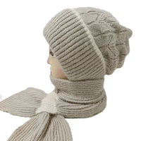 Women's Winter Squirrel Fleece Knit Hat Scarf Set Warm Windproof Beanie