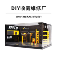 1:24 Scale Alloy Car Model DIY Repair Shop Display Case with Lights and Acrylic Cover