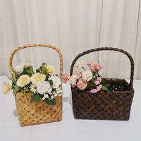 Hand-Woven Wood Chip Basket for Flowers and Gifts, Desktop Decor