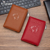 RFID Blocking Leather Passport Holder Wallet for Women, Large Capacity Zippered Travel Document Organizer