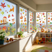 Thanksgiving Autumn Leaves Window Clings, Static Cling Glass Decals for Cabinets, Removable & Glue-Free