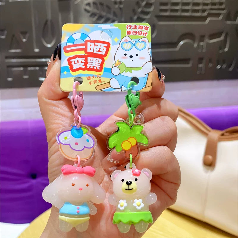 UV Color-Changing My Melody & KT Cat Keychain Set for Couples & Friends