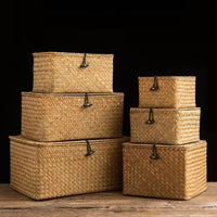 Handwoven Seagrass Storage Box with Lid for Desktop Organization and Home Decor