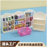 Miniature Supermarket Shelf Dollhouse Accessory with Simulated Snacks and Drinks