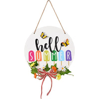 Hello Summer Wooden Door Sign with Bow and Floral Garland