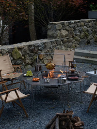 Outdoor Stainless Steel Folding IGT Camping Table with Fire Pit for BBQ & Tea Ceremony
