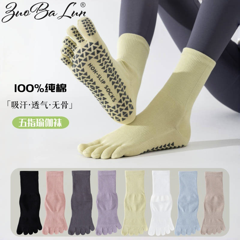 Anti-Slip Yoga Pilates Toe Socks for Women, Mid-Calf Athletic Grip Socks