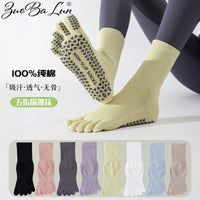 Anti-Slip Yoga Pilates Toe Socks for Women, Mid-Calf Athletic Grip Socks
