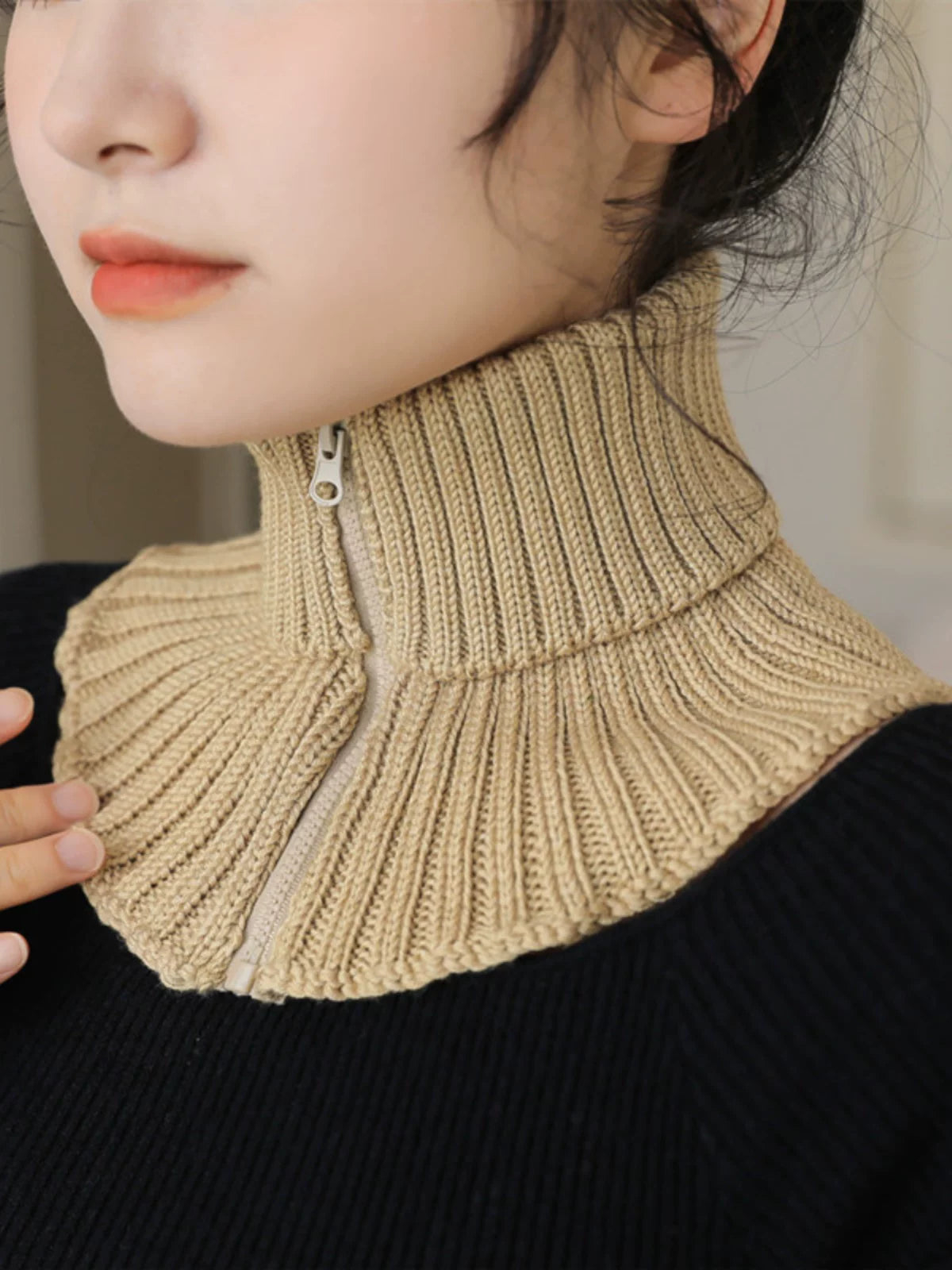 2026 Autumn/Winter Knitted Zipper Detachable Collar Scarf for Women, High-Neck Neck Warmer