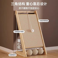 Vertical Sisal Cat Scratching Post with Solid Wood Base, Durable Cat Scratcher Toy for Indoor Cats