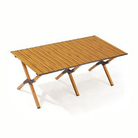 Portable Wood Grain Roll-Up Camping Table for 4-6 People, Double-Layer Outdoor Picnic Table