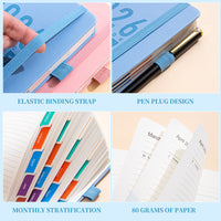Undated Daily Planner Notebook, 365-Day Productivity Journal with English Pages