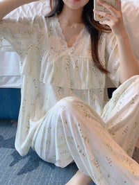 Women's Cotton Blend Pajama Set with Anti-Chafe Design, Plus Size, Spring/Summer Loungewear
