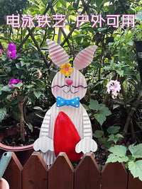 Garden Iron Art Rabbit Decor Stake for Yard Patio Balcony Landscape