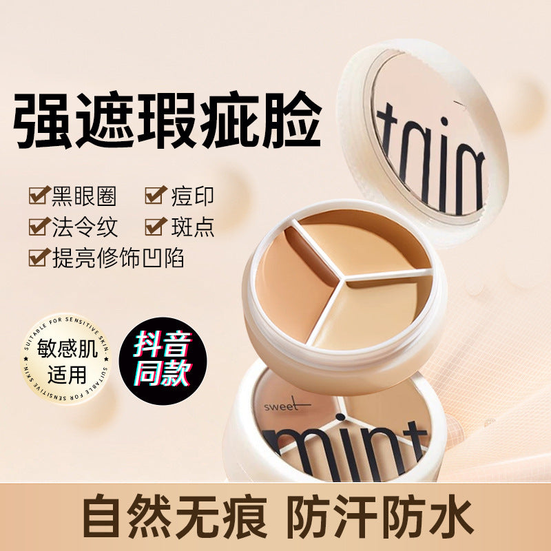 Sweet Mint 3-Color Concealer Palette for Dark Circles, Blemishes, and Tattoo Coverage