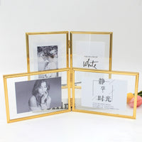 Minimalist Double-Sided Transparent Photo Frame, Foldable Acrylic Metal Glass Desktop Display