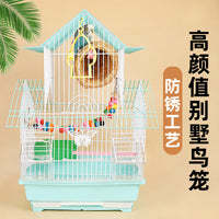 Parakeet Cockatiel Myna Thrush Finch Bird Cage Double-Layer Small Medium Villa Iron Luxury Large Cage Set