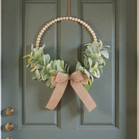 Autumn Bunny Ear Leaf Wood Bead Wreath with Bow for Door & Wall Decor