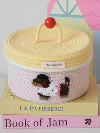 Cute Handwoven Storage Basket with Lid for Desktop, Dorm, and Cosmetics Organization