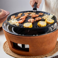 Korean Style Charcoal BBQ Grill for Home and Outdoor Use - Smokeless Round Grill Pan for Skewers and Roasting