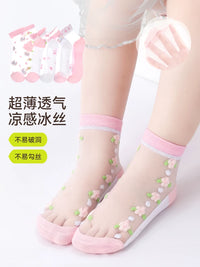 Girls' Ice Silk Ultra-Thin Crystal Mesh Ankle Socks for Summer