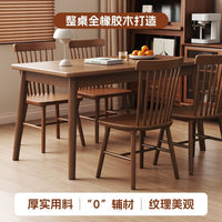 Nordic Solid Wood Dining Table Set with Chairs, Walnut Finish, Rectangular for Small Spaces