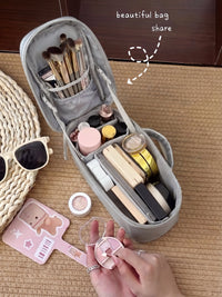 Large Capacity Travel Cosmetic Bag with Compartments, Portable Toiletry Handbag for Business Trips
