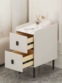 Modern Narrow Solid Wood Nightstand with Smart Rock Slab Top and Multiple Drawers