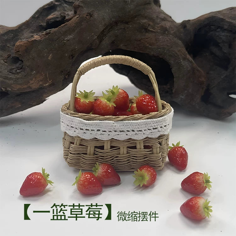 Miniature Clay Strawberry Basket for DIY Crafts and Dollhouse Decor