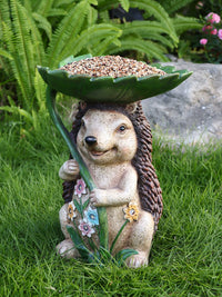 Outdoor Garden Squirrel Bird Feeder Statue with Solar Light, Resin Animal Sculpture for Patio and Yard Decor