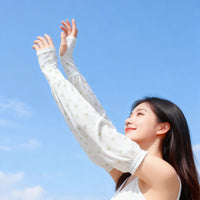 Summer Sun Protection Arm Sleeves and Fingerless Gloves for Driving, Cycling, UV Coverage, Ice Silk, Printed