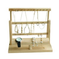 Solid Wood Jewelry Display Stand with Hooks for Necklaces, Earrings, Bracelets, and Keychains