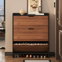 Solid Wood Ultra-Thin Tilt-Out Shoe Cabinet for Entryway