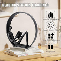 Cast Iron Reading Man Statue Figurine - Bookshelf Decor & Reader Gift