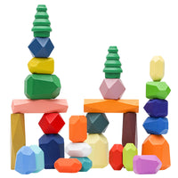 Wooden Stacking Stones Educational Toy for Kids, Colorful Balancing Blocks Game
